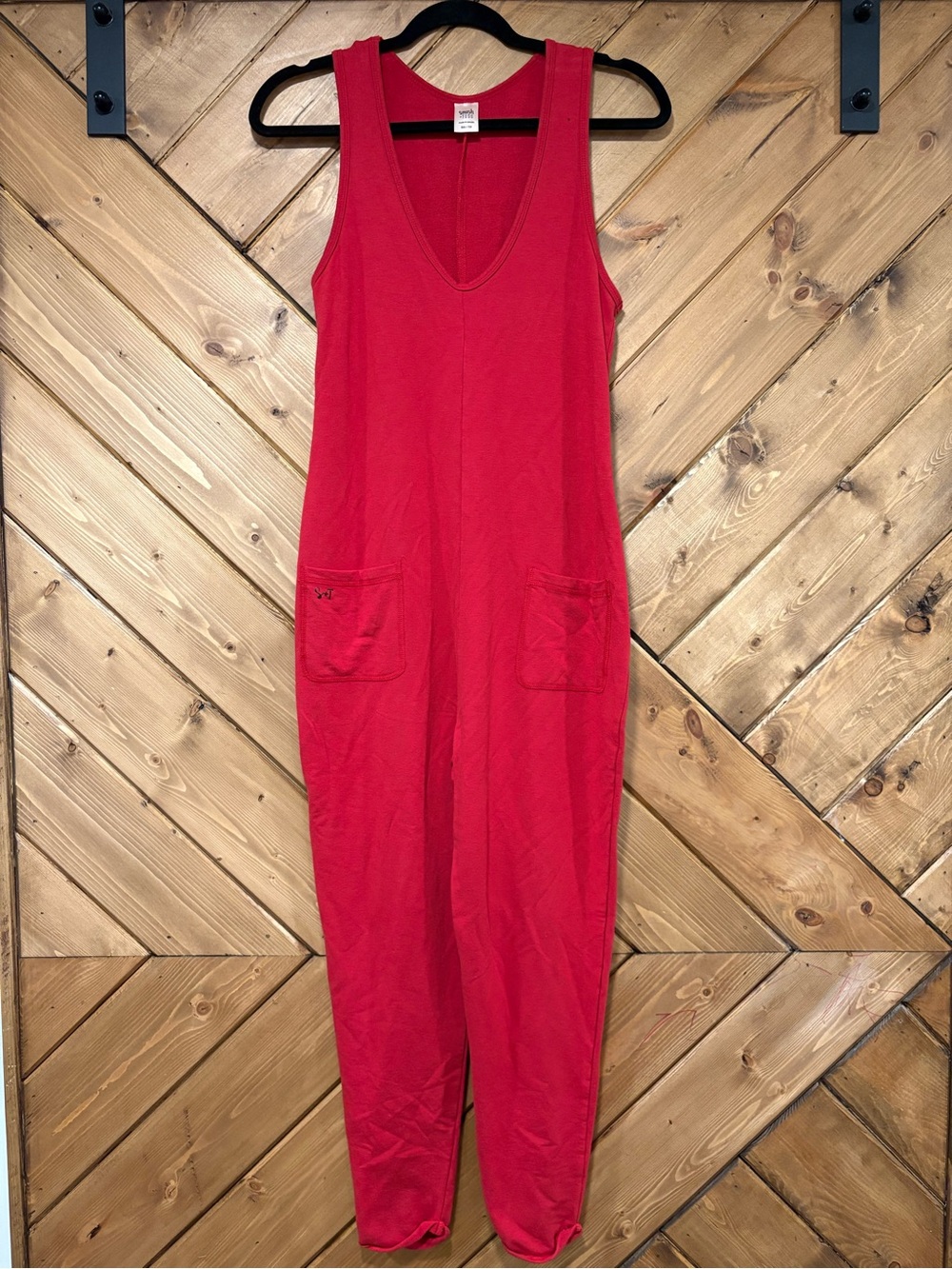 Smash + Tess Red Sleeveless V-Neck Jumpsuit with Pockets XXS FLAW